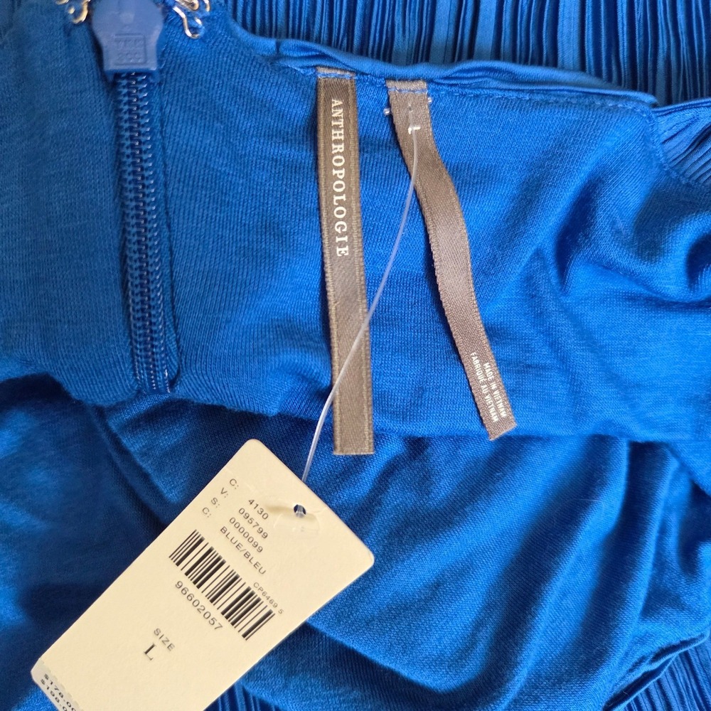 New Anthropologie Blue Micro Pleated Sweetheart Midi Dress NWT Size L - Picture 7 of 9